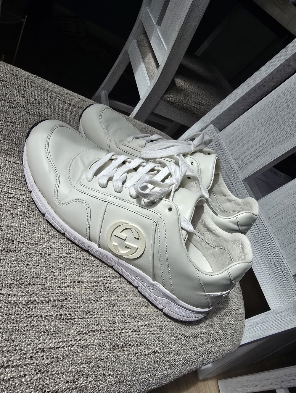 Authentic Gucci Off-White Leather Low-Top Sneakers
